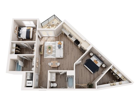 Floor plan for 2 beds, 2 baths, 1078 sqft